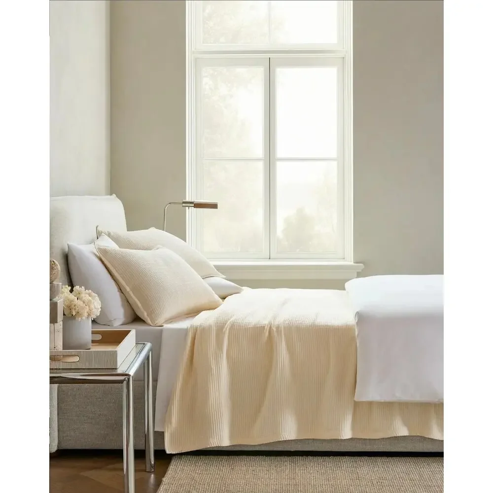 NWT Quince Organic Ribbed Cotton Coverlet 3Pc Set King Cal King Ivory $154 MSRP